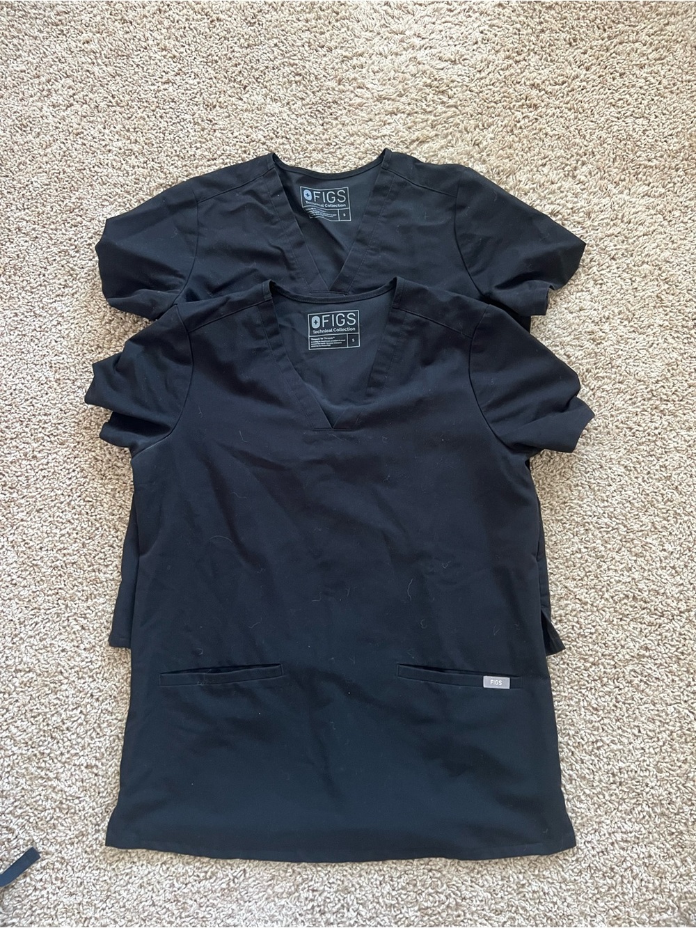 2 PAIR-FIGS Women's Black Scrub Tops (2)